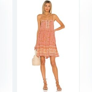 Spell Sundown camel floral print Strappy Mini Dress Size Small